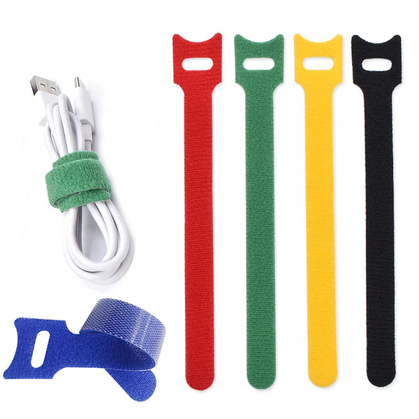 120X Mix Hook and Loop Cable Ties Reusable Magic Cords Organiser Strap Tidy Grip