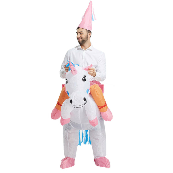 Inflatable Unicorn Costume Suit Adult Ride Novelty Fancy Dress Party Outfit Fan - Lets Party