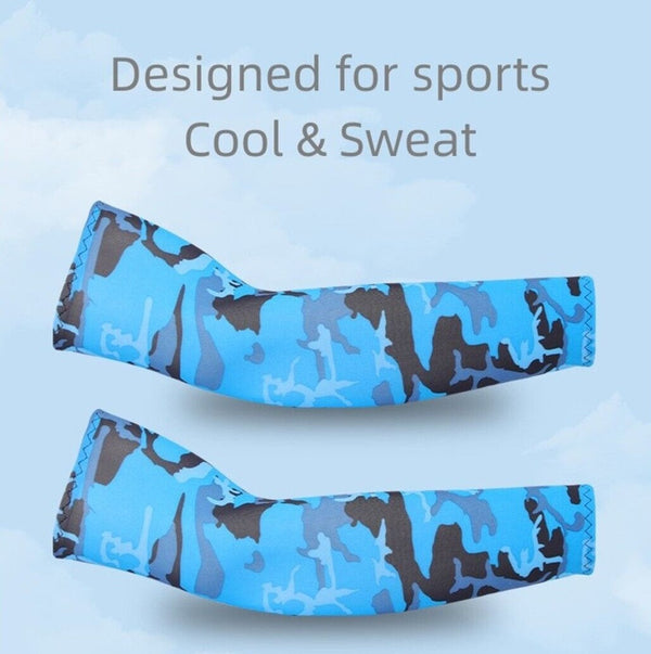 Blue Printed Cooling Sport Arm Stretch Sleeves Sun UV Protection Covers Cycling Golf Unisex - Lets Party