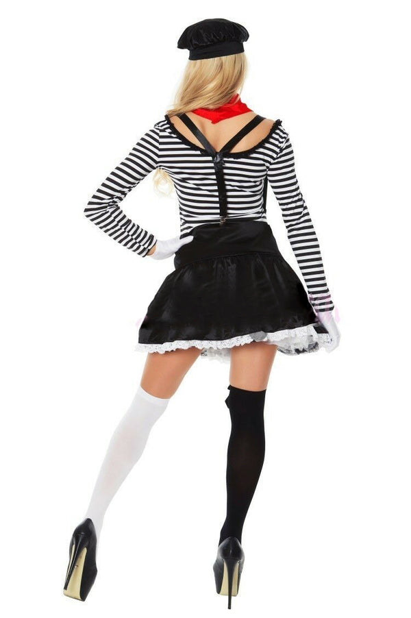 Ladies Mesmerizing Mime Costume French Artist Clown Circus Fancy Dress Outfits - Lets Party