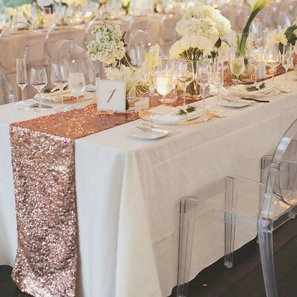 30 x 180cm Rose Gold Sequin Table Runner Wedding Event Party Bling Decorat Sashes - Lets Party