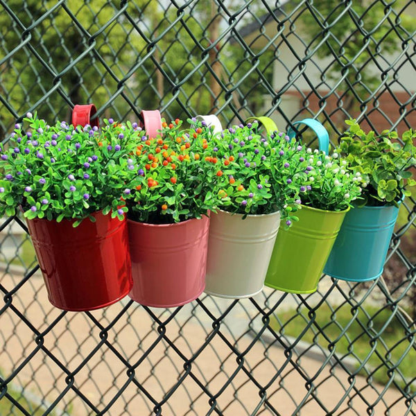 10pcs Hanging Flower Pots Iron Garden Plant Pot Balcony Planter Detachable Hook - Lets Party