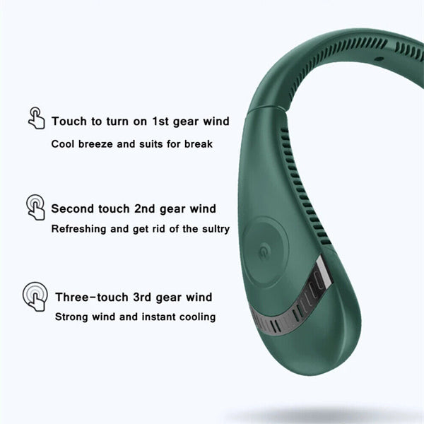 Green Mini Neck Fan Bladeless Hanging Air Cooler USB Rechargeable Portable Personal - Lets Party