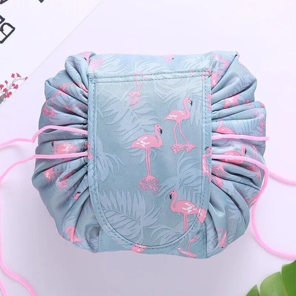 Grey Flamingo Lazy Cosmetic Bag Printing Drawstring Makeup case Storage Bag Portable Travel - Lets Party