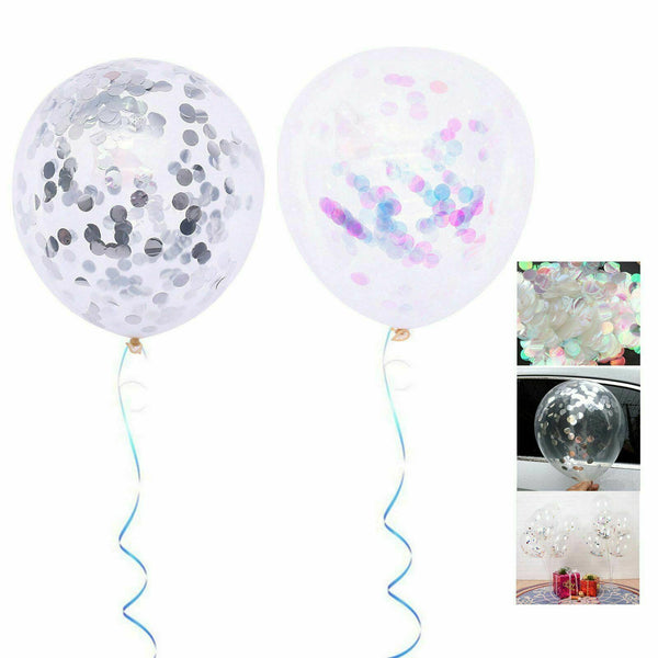 Silver Pearl Happy Birthday Banner 30cm Clear Confetti Sequins Latex Balloons Party - Lets Party