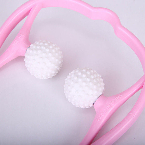 Pink Hand Roller Neck Shoulder Dual Trigger Point Self Massager Pressure Relieve Ball - Lets Party