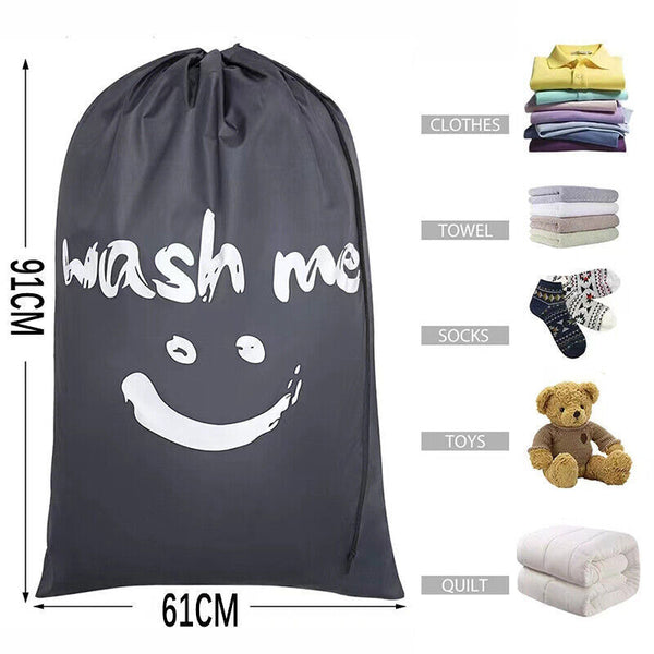 Grey Laundry Bag Travel For Dirty Clothes Camping Drawstring Closure Washing Machines - Lets Party