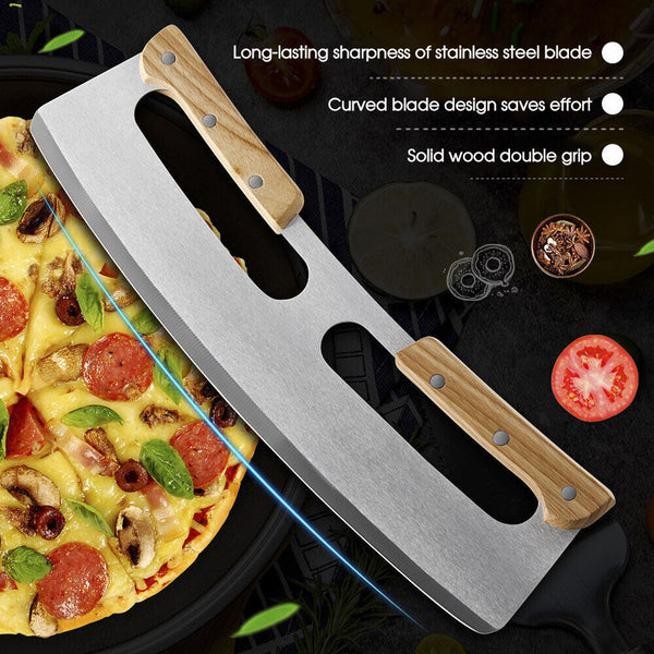 Kitchen Stainless Steel Pizza Cutter Rocker Blade Slicer 35CM +Protective Cover - Lets Party