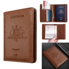 Brown Leather RFID Blocking Passport Travel Wallet Holder ID Cards Cover Case