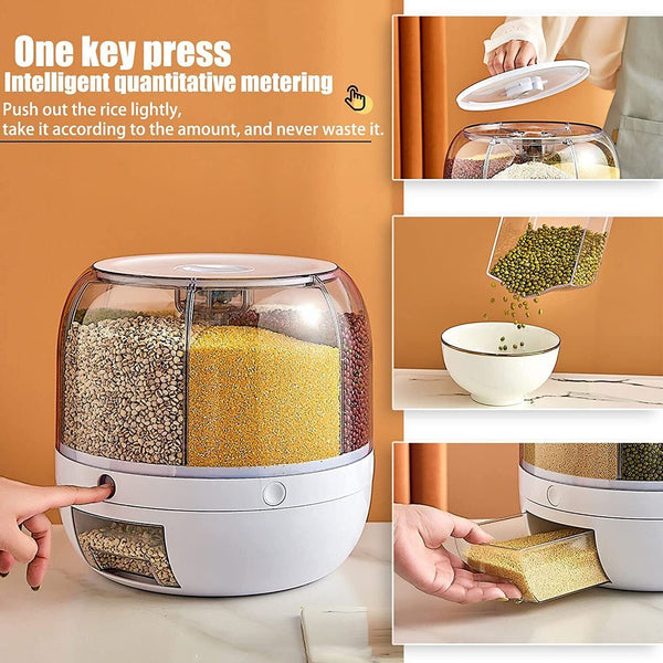 Rotating Grain Case Cereal Dispenser Storage Box Kitchen Food Rice Container