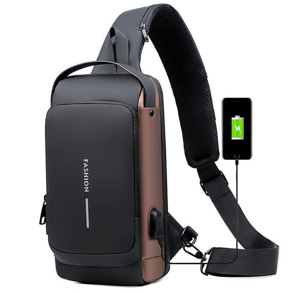 Anti-theft Chest Shoulder Messenger Backpack Men Sling Crossbody Bag USB Port AU