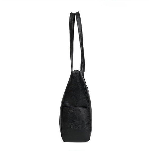Women PU Leather Handbag Large Capacity Durable Shoulder Tote Bag W/ Side Pocket