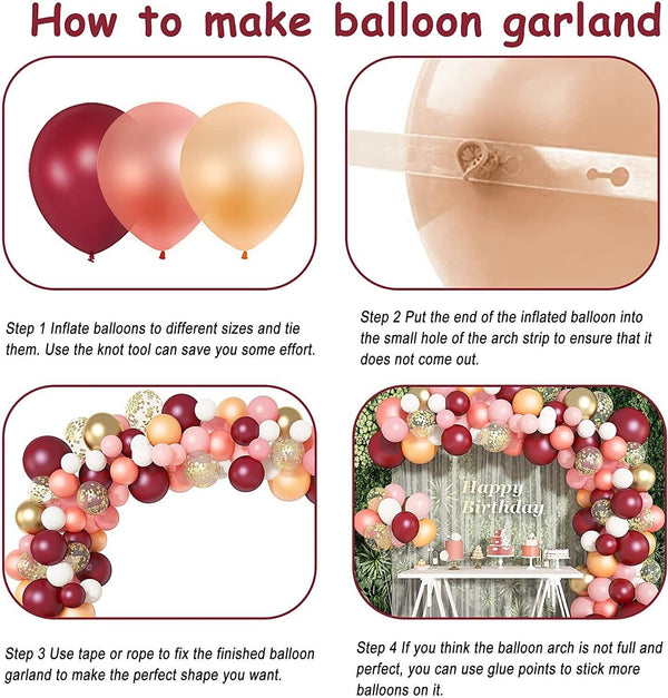 Burgundy Pink Balloon Garland Arch Kit Party Supplies Light Pink Gold Decoration