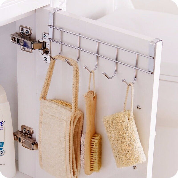 2PCS 5 Hooks Over Door Hanger Rack Shelf Kitchen Bathroom Coat Home Towel Holder