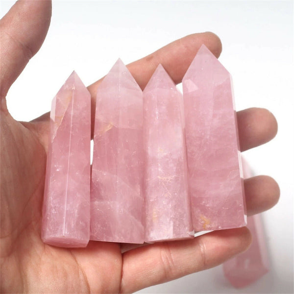 7~8cm Natural Pink Rose Quartz Crystal Wand Point Healing Mineral Stone Artwork