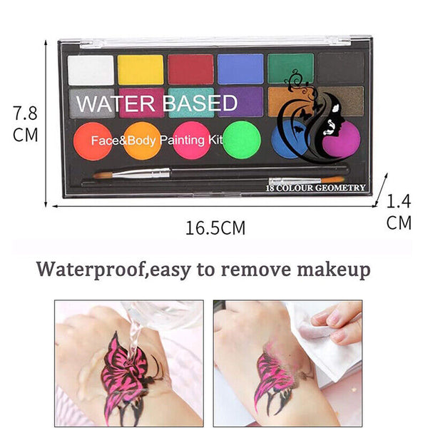 18 Colours Professional Face Painting Kit for Kids Adults Face Body Paint Set AU