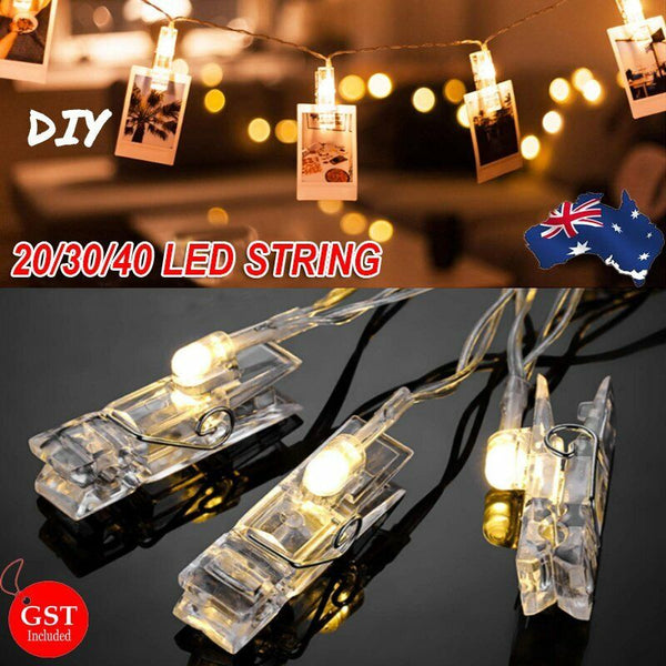 30/50 LED Hanging Picture Photo Peg Clip Fairy String Lights Wedding Party Decor