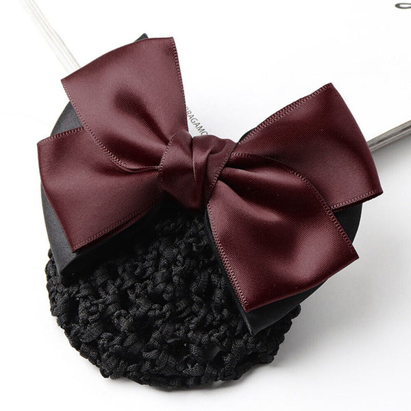 Bowknot Hair Net Accessory Clip Barrette Women Snood Hairnet Bow Bun Cover
