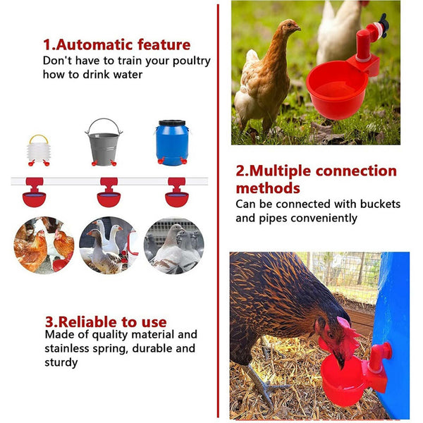 8x Automatic Chicken Water Cup Waterer Poultry Drinking Bowl Feeder Drinker Tool