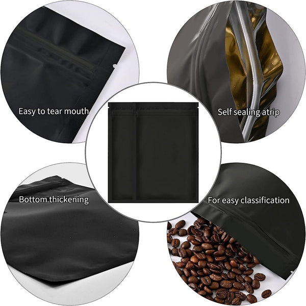 200PCS Black Aluminum Bag Mylar Foil Pouch Heat Sealer Food Storage Package Bags