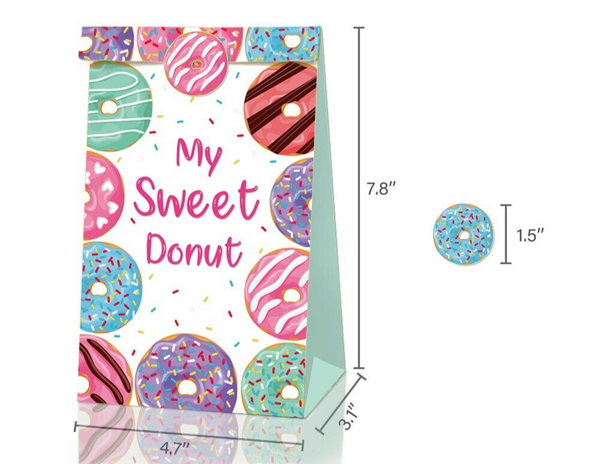 12PCS Donut Paper Lolly Loot Bag & 18pcs Stickers Party Supplies Decoration