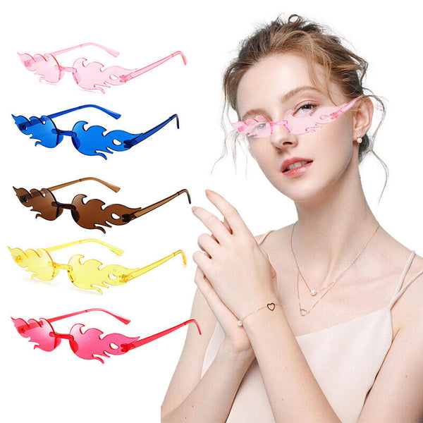 Sunglasses Eyewear Wave Sun Glasses Fire Flame Rimless Fashion Sunglasses