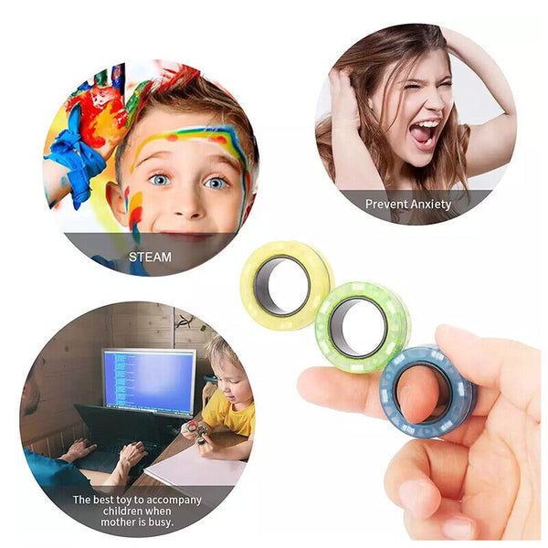 Magnetic Ring Finger Spinner Rainbow Fidget Sensory Autism Anxiety ADHD Stress