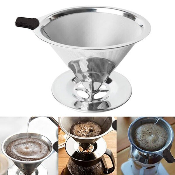 Coffee Tea Cup Drip Filter Mesh Holder Reusable Stainless Steel Pour Over Funnel