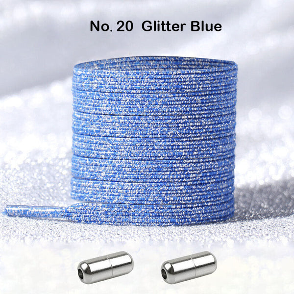 No Tie Glitter Blue Locked Elastic Shoelace Shoe Lace Lazy Laces Sneakers Sports Kids Adults - Lets Party