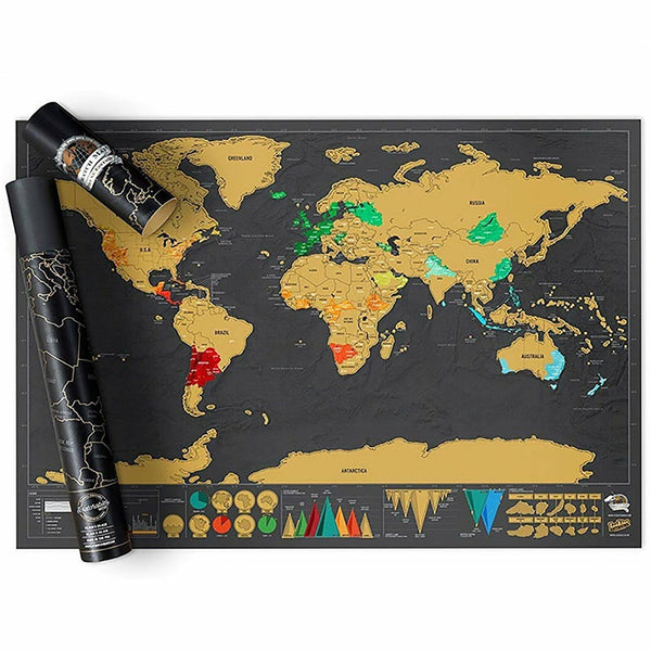 2X Deluxe Scratch off world Map Interactive large Poster Atlas Travel Decor Gift