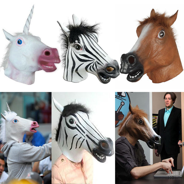 Latex Mask Horse Head Mask Animal Head Creepy Halloween Costume Theater Toy Party - Lets Party