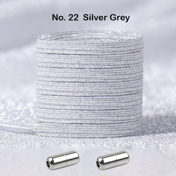 No Tie Silver Grey Locked Elastic Shoelace Shoe Lace Lazy Laces Sneakers Sports Kids Adults - Lets Party