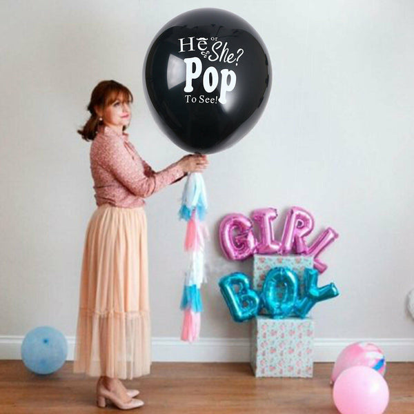 UP TO 2Set Gender Reveal Jumbo Baby Shower Balloon Confetti He or She Pop To See