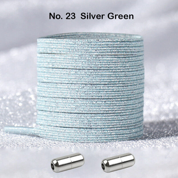 No Tie Silver Green Locked Elastic Shoelace Shoe Lace Lazy Laces Sneakers Sports Kids Adults - Lets Party