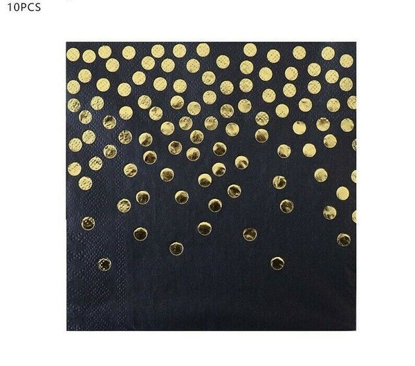 Black Gold Dot Tableware Party Supplies Plates Napkins Disposable Decoration