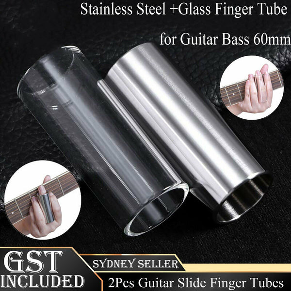 UP 4Pcs Guitar Slide Glass and Stainless Steel Finger Tubes for Guitar Bass 60mm