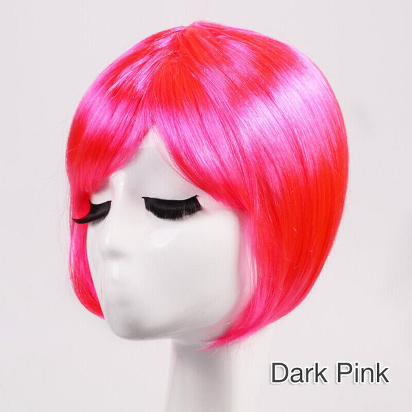 Womens Short Straight BOB Sleek Hair with bang Synthetic Cosplay Wig Wigs Party