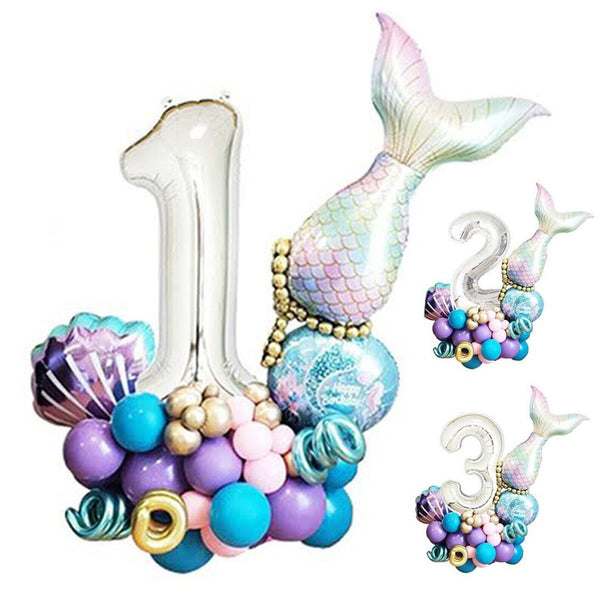 Mermaid Tail Shell Balloons Party Supplies 1st 2 3 4 Girls Birthday Decoration