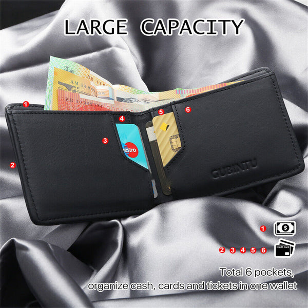 1XBifold Credit Card Holder Genuine Leather Wallet Slim Mens RFID Blocking Purse