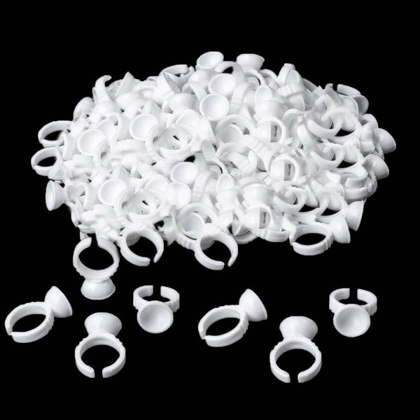 200Pcs Adhesive Glue Ring Pallet Holder Lash Extensions Fan Cups Tattoo Pigment