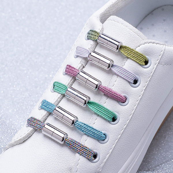 No Tie Rainbow Pink Locked Elastic Shoelace Shoe Lace Lazy Laces Sneakers Sports Kids Adults - Lets Party