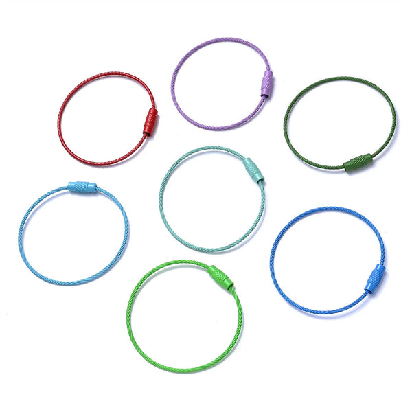 UP50x Steel Circle Loop Luggage Tag Keychain Rope Keyring Screw Lock Cable Wire