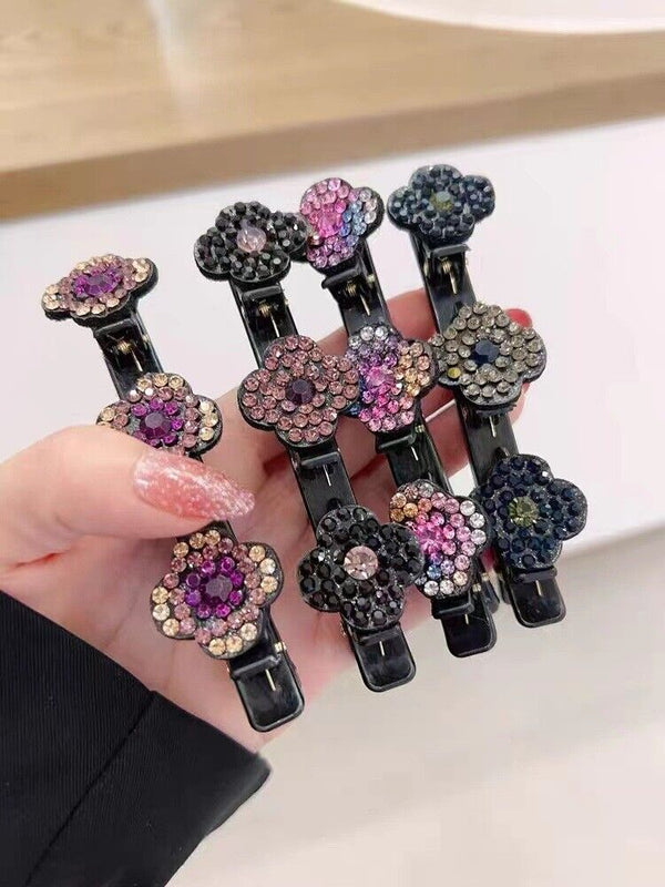 8PCS Sparkling Crystal Stone Braided Hair Clips Double Bangs Hair Clips Braided