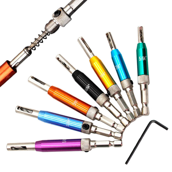 7Pcs Hex Shank Self Centering Hinge Drill Bit Door Hinge Locating Hole Drill Bit