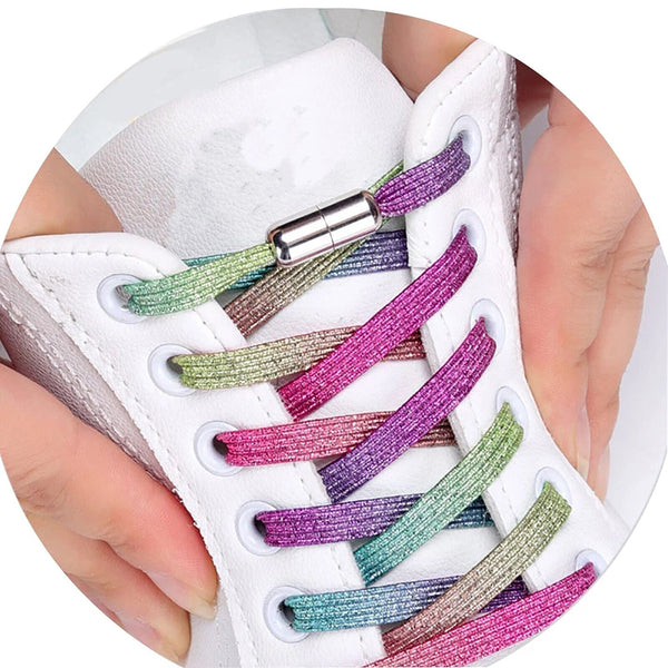 No Tie Glitter Pink Locked Elastic Shoelace Shoe Lace Lazy Laces Sneakers Sports Kids Adults - Lets Party