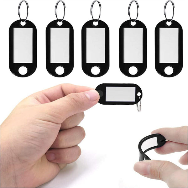 50Pcs Plastic Luggage Key Tags ID Tags Key Rings Key Tag Key Chains Key Black AU
