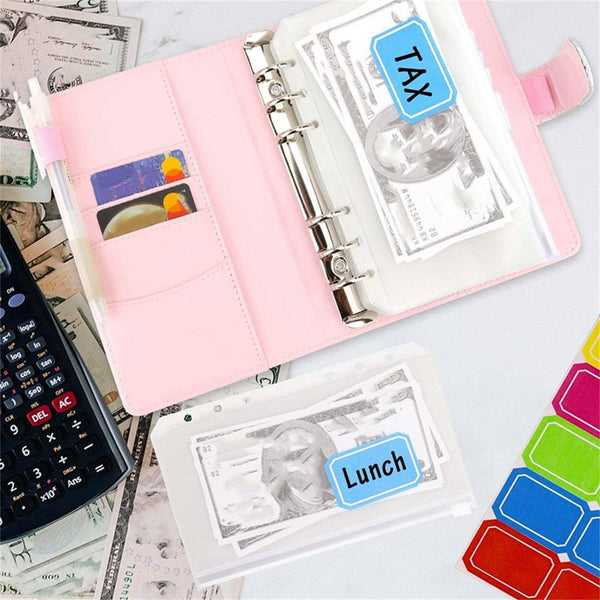 A6 PU Laser Leather Notebook Binder Budget Planner Organizer Cash Binder Pockets