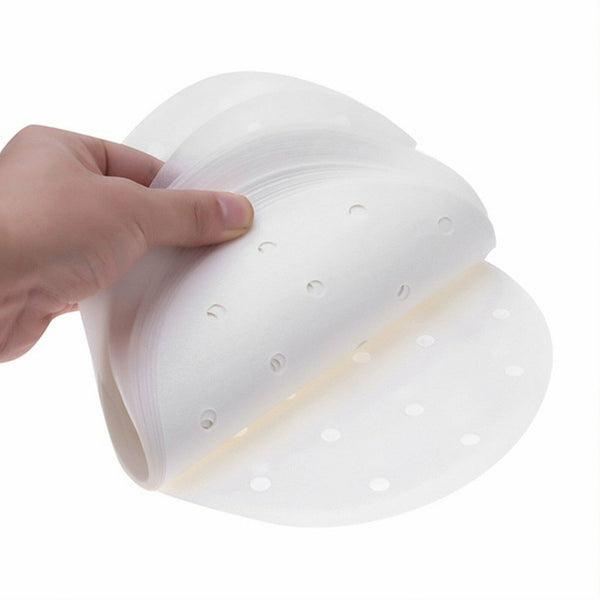 100Pcs 20cm Perforated Steamer Pad Non Stick liners air fryer Dim Sum Papers New - Lets Party