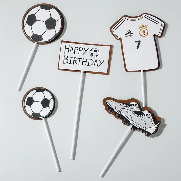 6PCS Soccer Cake Toppers Set Party Supplies Football Sports Birthday Decoration