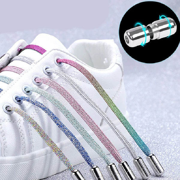 No Tie Glitter Pink Locked Elastic Shoelace Shoe Lace Lazy Laces Sneakers Sports Kids Adults - Lets Party